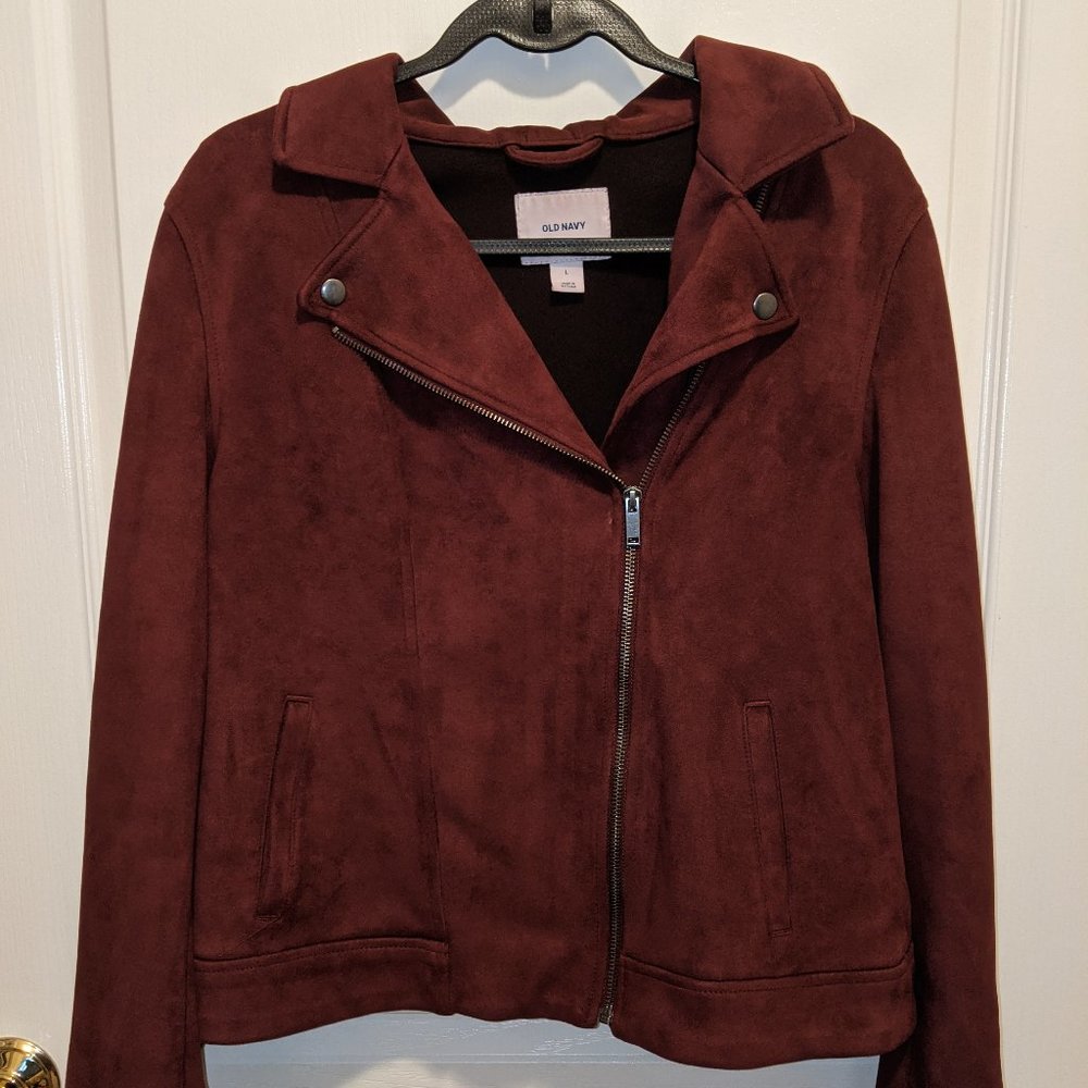 Wine Red Faux Suede Moto Jacket
